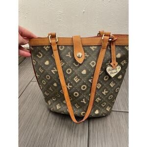 Dooney & Bourke Logo Medium Shoulder Bag Black/Beige EUC Crossword Bucket Bag